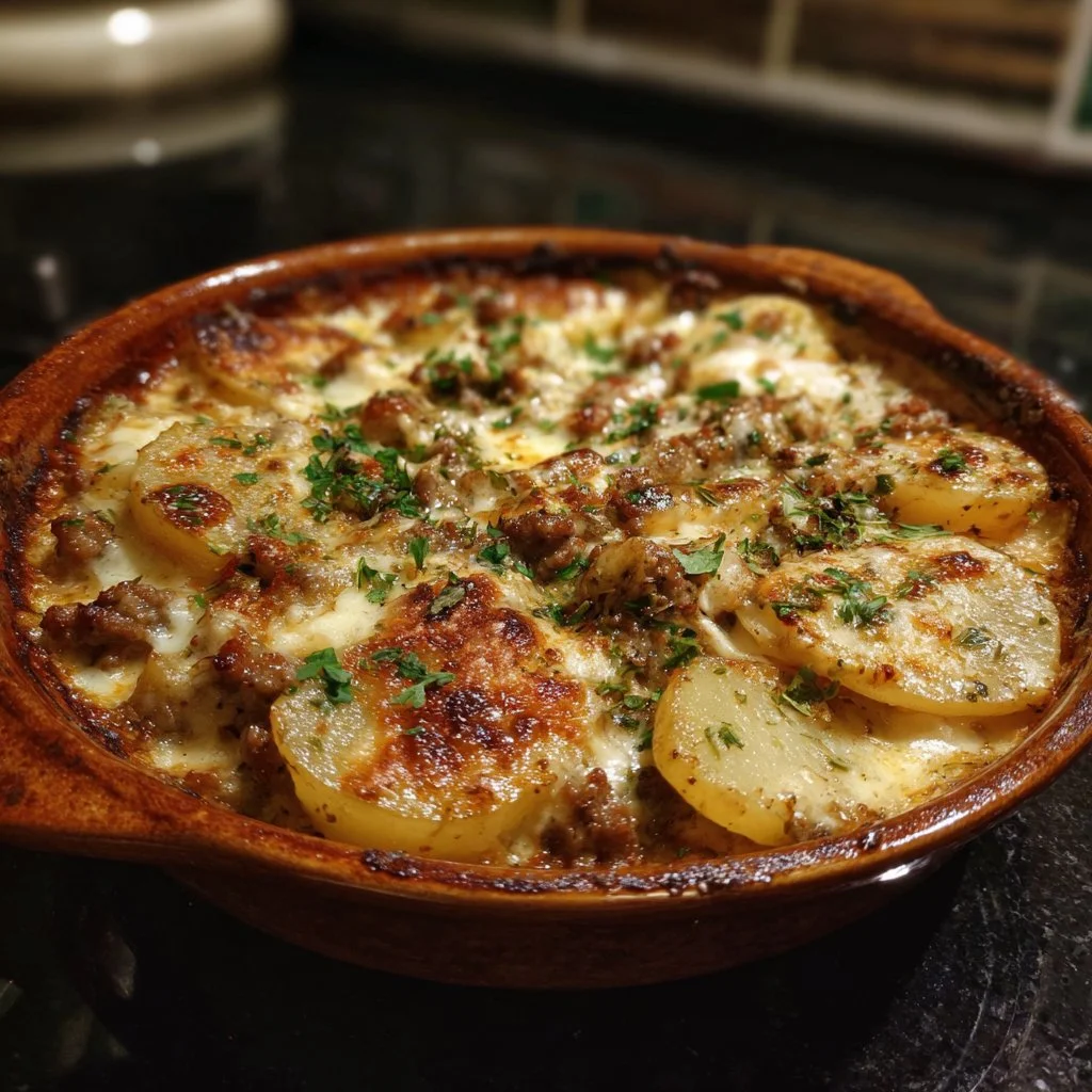 Gratin de viande hachée et pommes de terre, plat savoureux et réconfortant