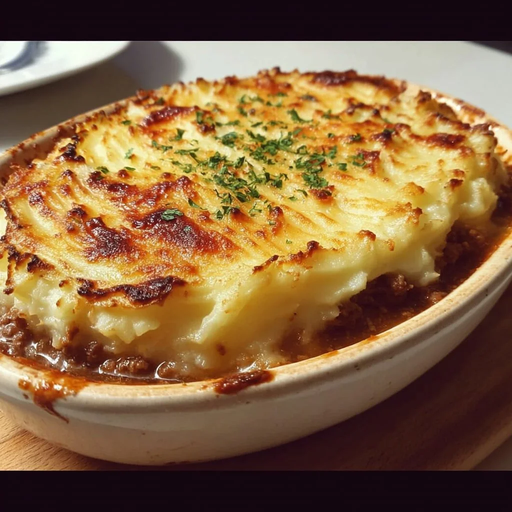 Hachis Parmentier traditionnel avec viande hachée et purée dorée au four