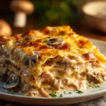 Lasagnes aux champignons, jambon et fromage