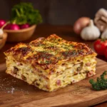 Lasagnes aux champignons, jambon et fromage