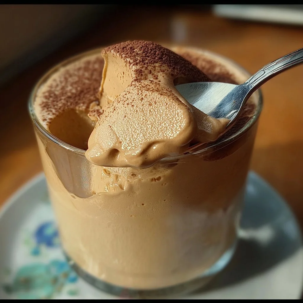 Mousse au café crémeuse dans un bol, dessert savoureux et élégant.