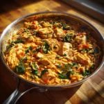 Pasta orzo crémeuse au poulet et épinards