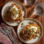 Patate douce rôtie avec yaourt et miel