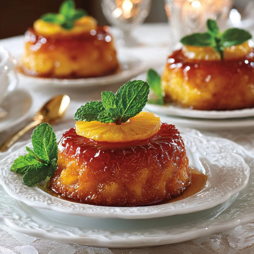 Petits moelleux renversés à l'ananas et mascarpone, dessert savoureux et léger.