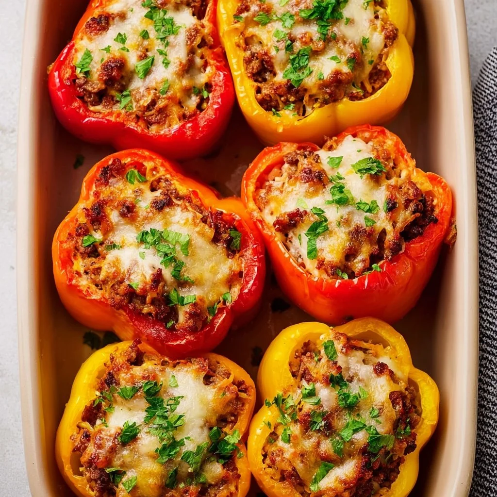 Poivrons farcis classiques garnis de viande et légumes colorés