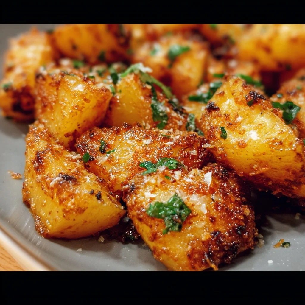Pommes de Terre à l'Ail et au Parmesan prêtes à être servies en plat gourmet.