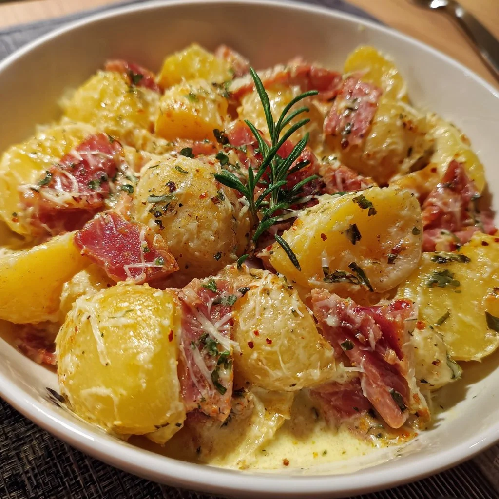 Recette de pommes de terre au jambon, un plat délicieux et réconfortant.