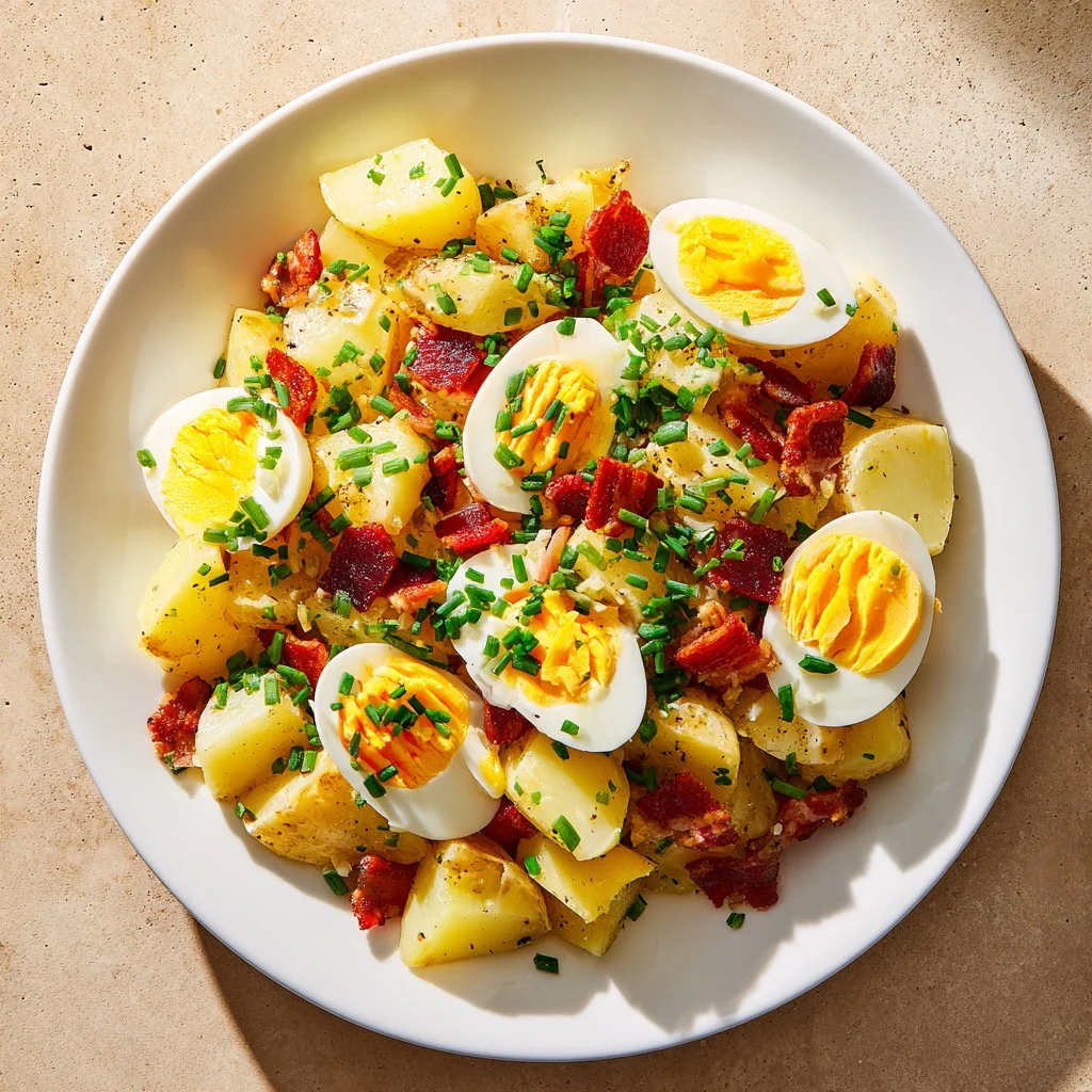 Salade de pommes de terre avec bacon et œufs