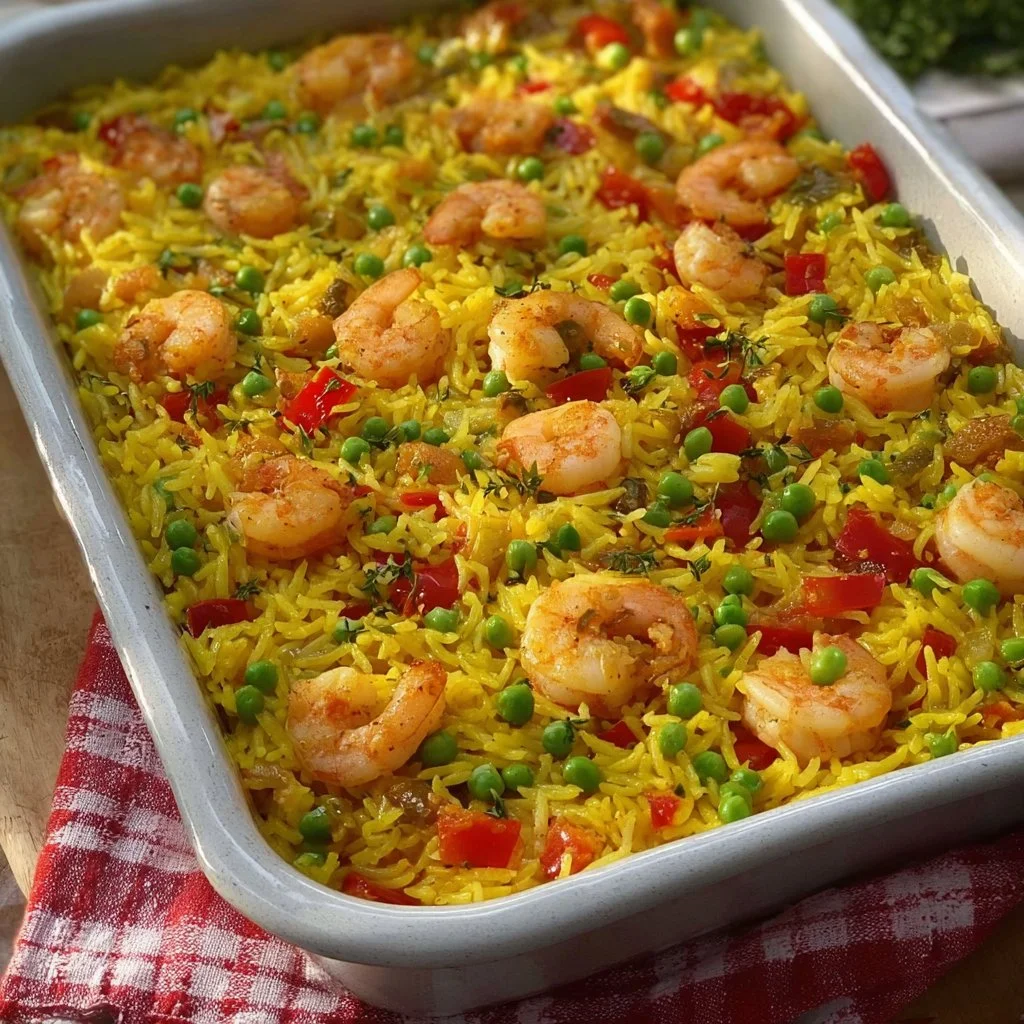 Assiette de Riz Basmati aux Crevettes garnie d'herbes fraîches