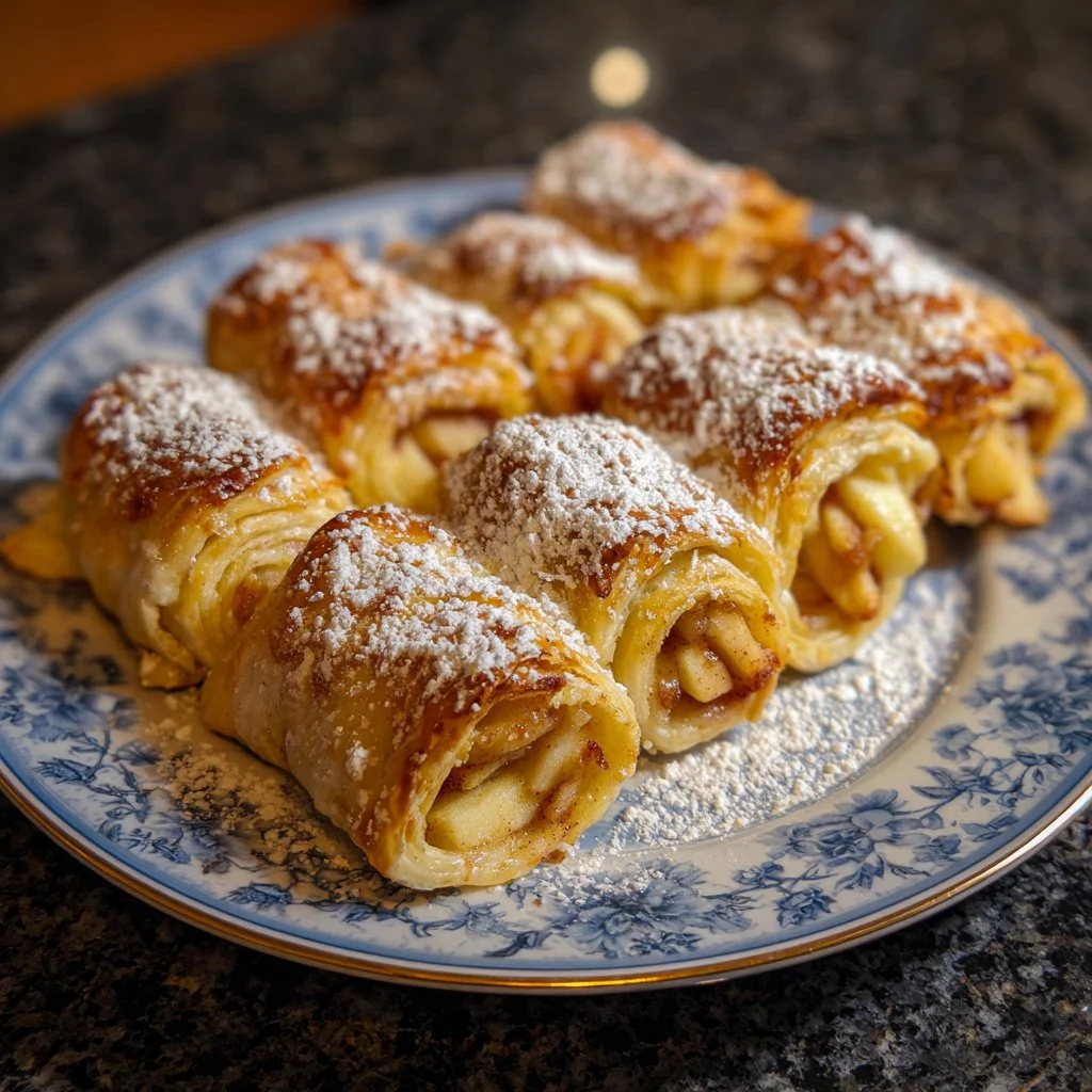 Roulés Feuilletés aux Pommes prêts en 10 minutes, parfaits pour un dessert rapide.