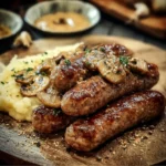 Sausages from Toulouse with mustard & mushrooms