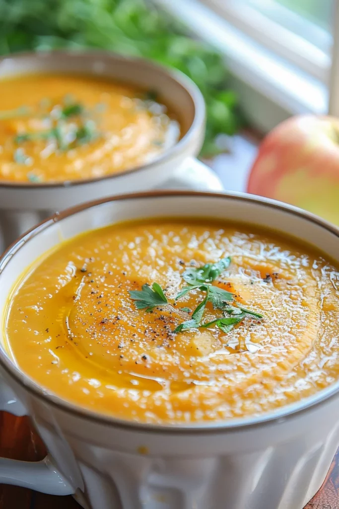 Soupe Pommes Carottes Rôties: Savourez une explosion de saveurs en une bouchée!