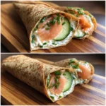 Wraps with smoked salmon, cream cheese, and cucumber