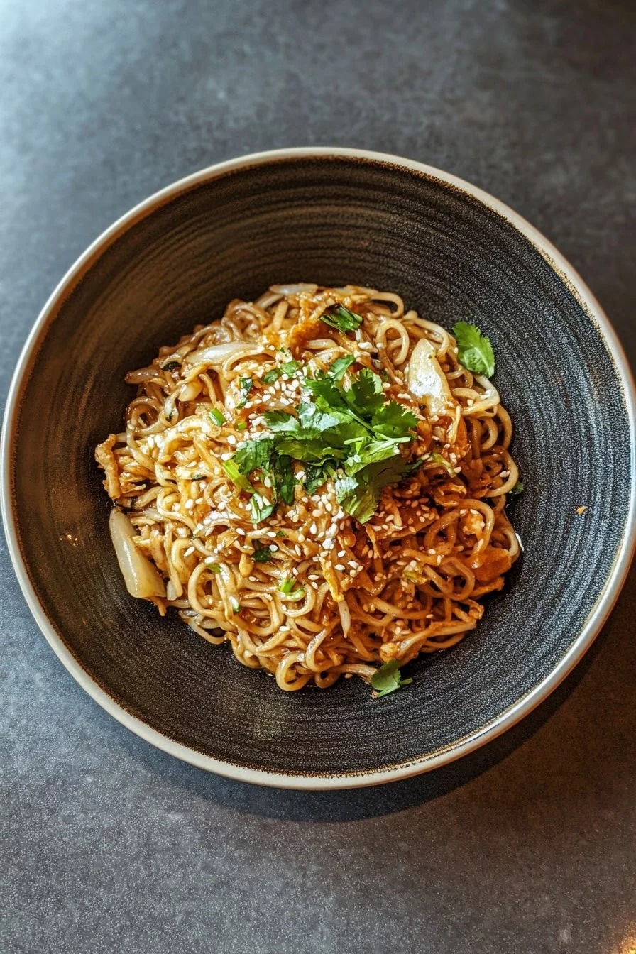 Stir-fried noodles with coriander and lime juice