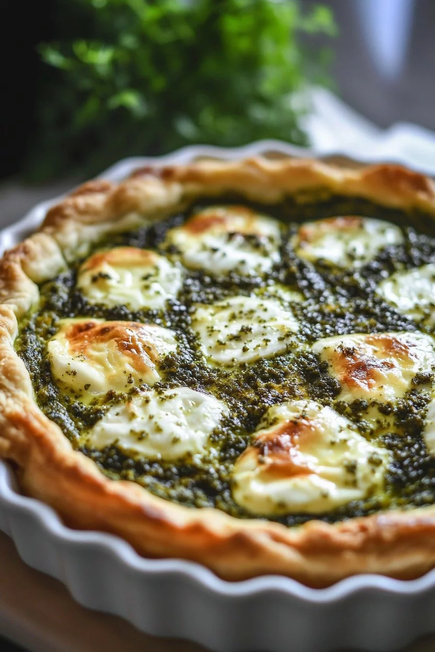 Quiche italienne au pesto et à la mozzarella