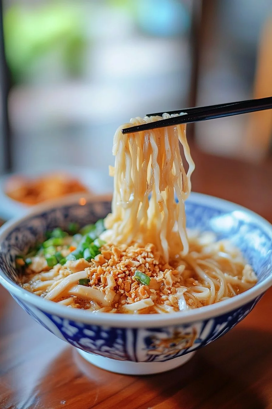 Nouilles fraîches aux champignons enoki et poulet
