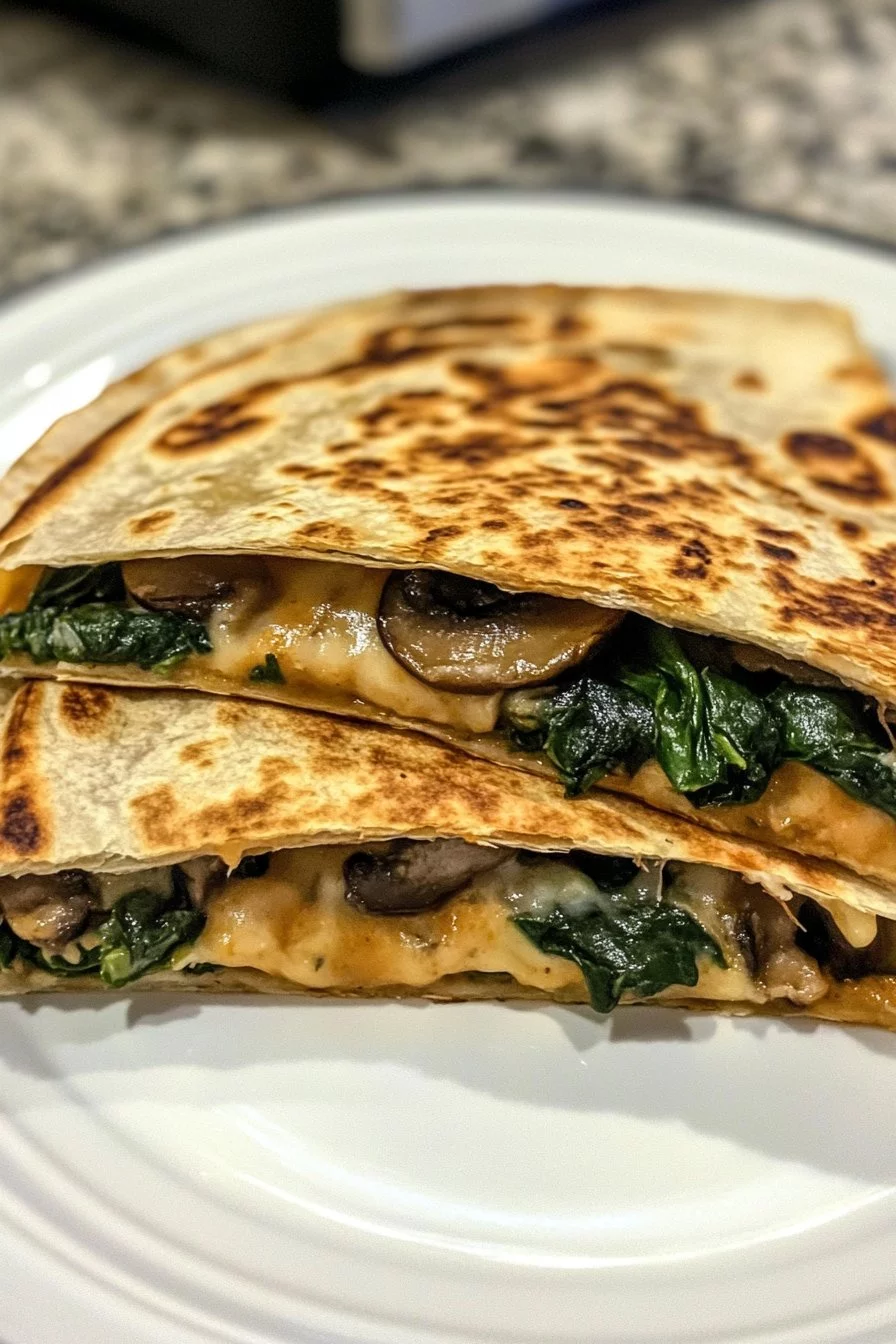 Quesadillas with spinach and mushrooms baked