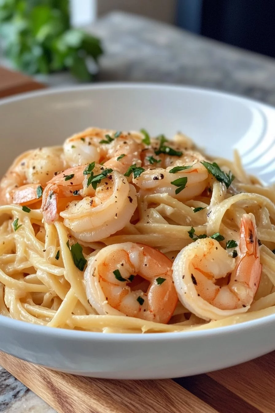 Recette de Linguine Crémeux aux Crevettes Facile (avec Ail)