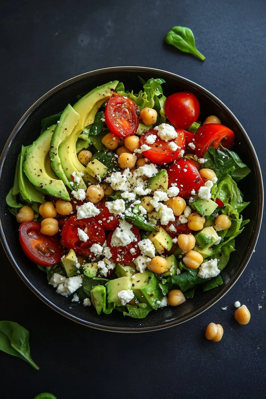 Salade de pois chiches, feta et avocat