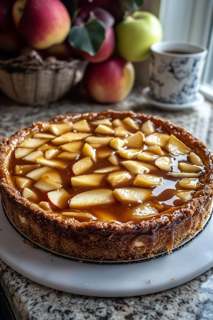 Tarte au fromage à la pomme caramélisée au sel et au caramel
