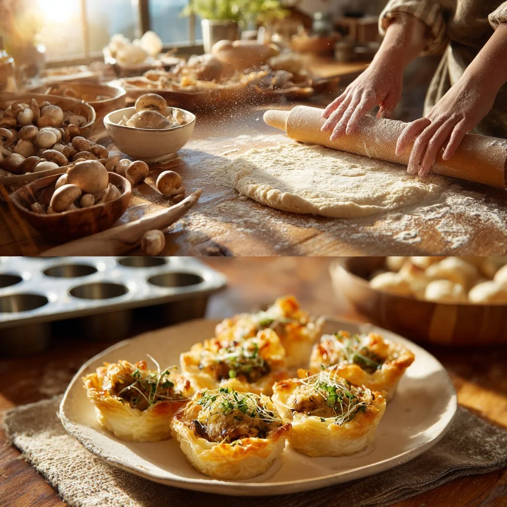 Bouchées croustillantes aux champignons gratinés, délicieuses pour vos apéritifs.