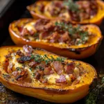 Butternut stuffed with bacon and goat cheese
