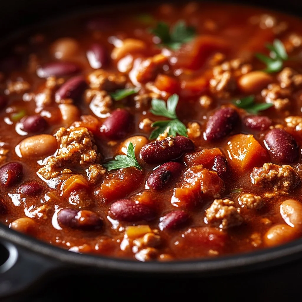 Bol de chili con carne épicé avec haricots et viande hachée