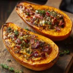 Courge musquée farcie avec épinards, bacon et fromage