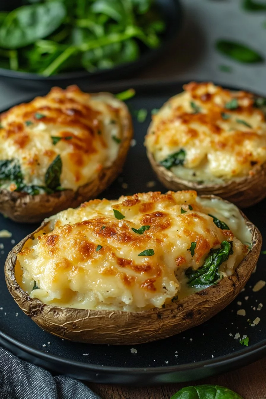 Pommes de terre farcies au fromage et aux épinards