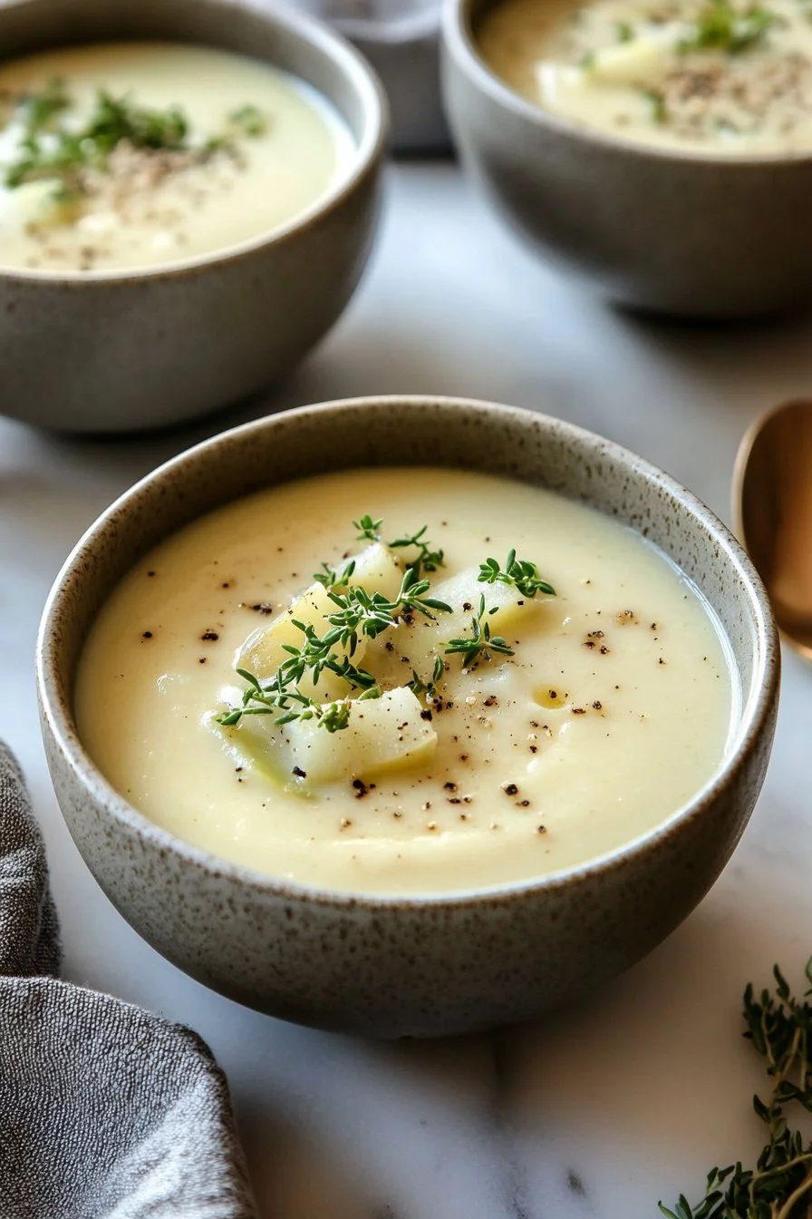 Soupe crémeuse de pommes de terre et poireaux au skyr