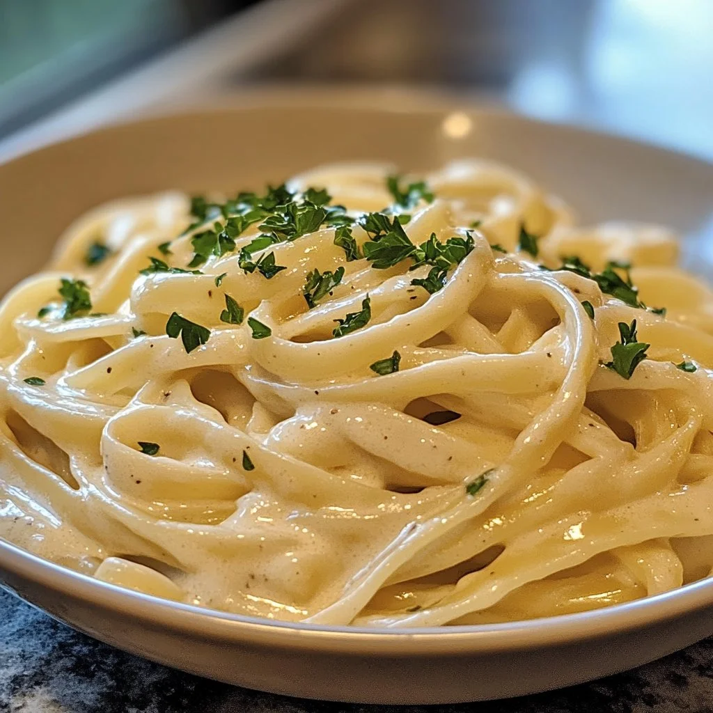 Assiette de Fettucine Alfredo crémeux et savoureux garnie de parmesan