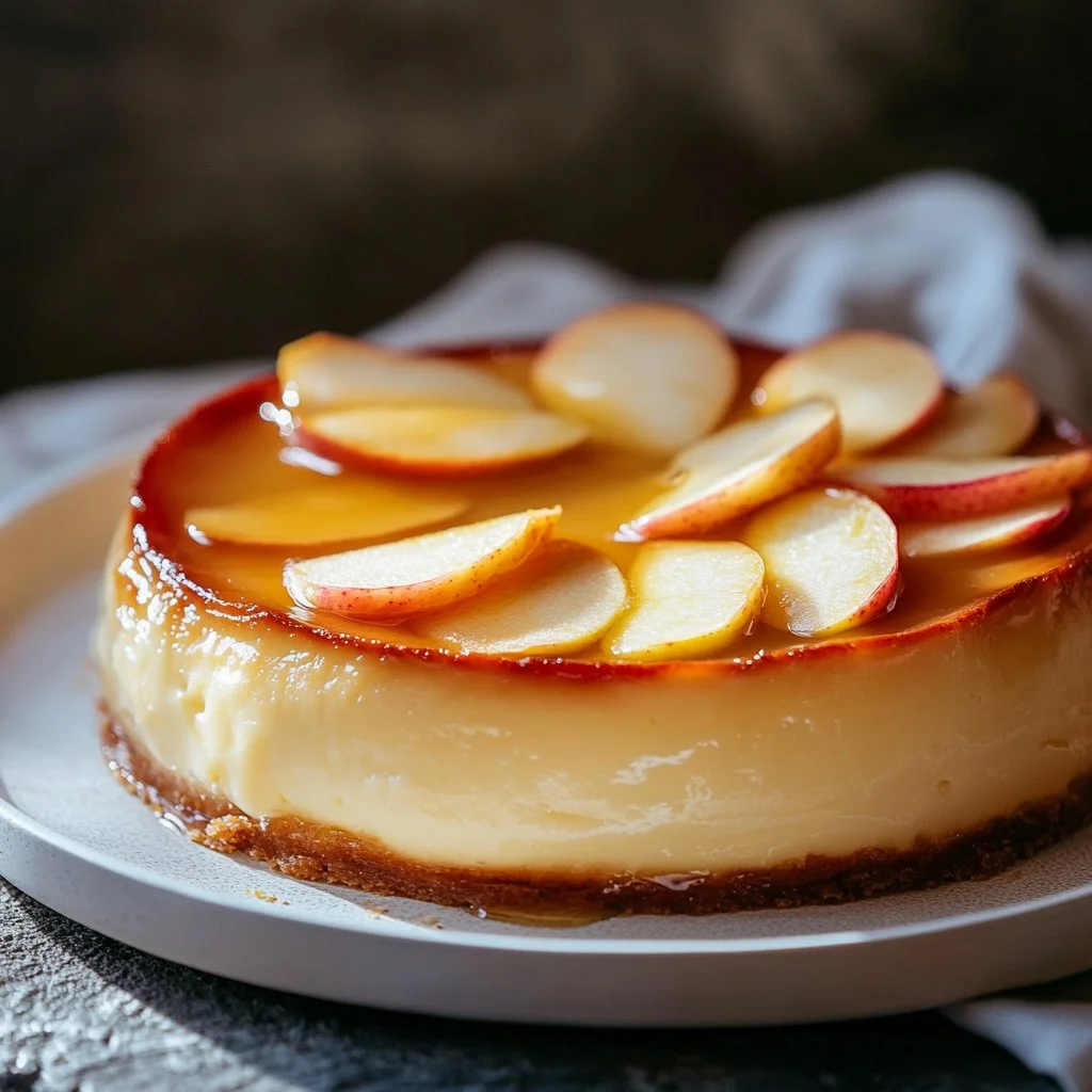 Flan aux pommes au yaourt, dessert savoureux et léger à base de pommes.