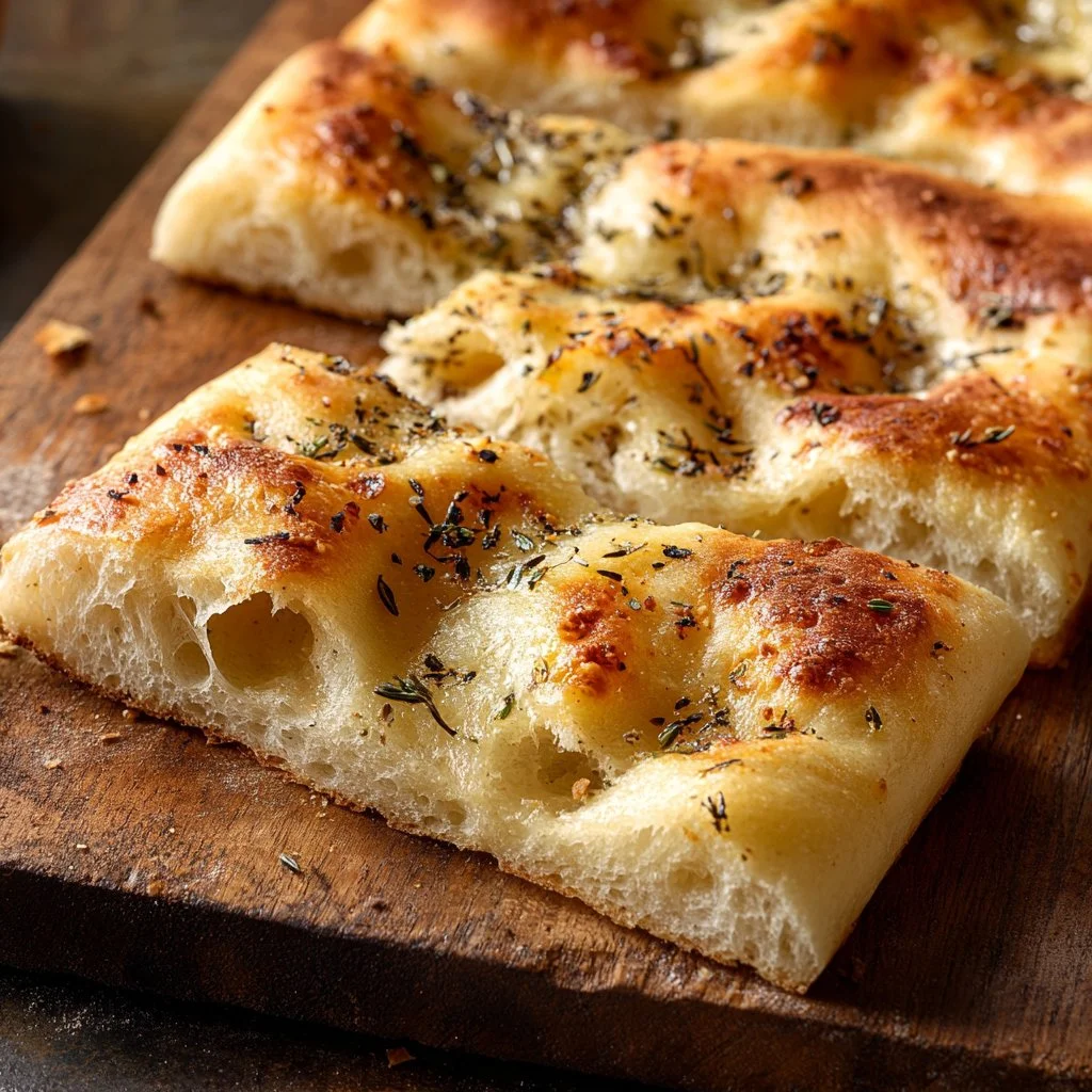 Focaccia fraîchement cuite à la Maison du Même Jour, offre artisanale savoureuse.