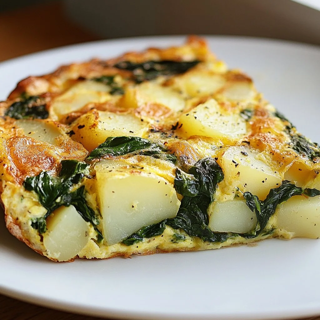 Frittata aux pommes de terre et épinards servie dans une assiette