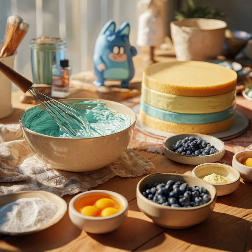 Gâteau Éponge Bluey décoré d'images de la série pour enfants