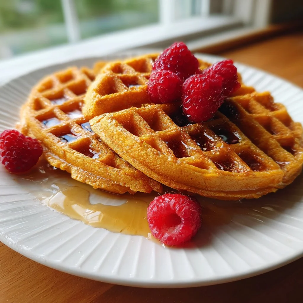 Gaufres de patates douces croustillantes sur une assiette garnie
