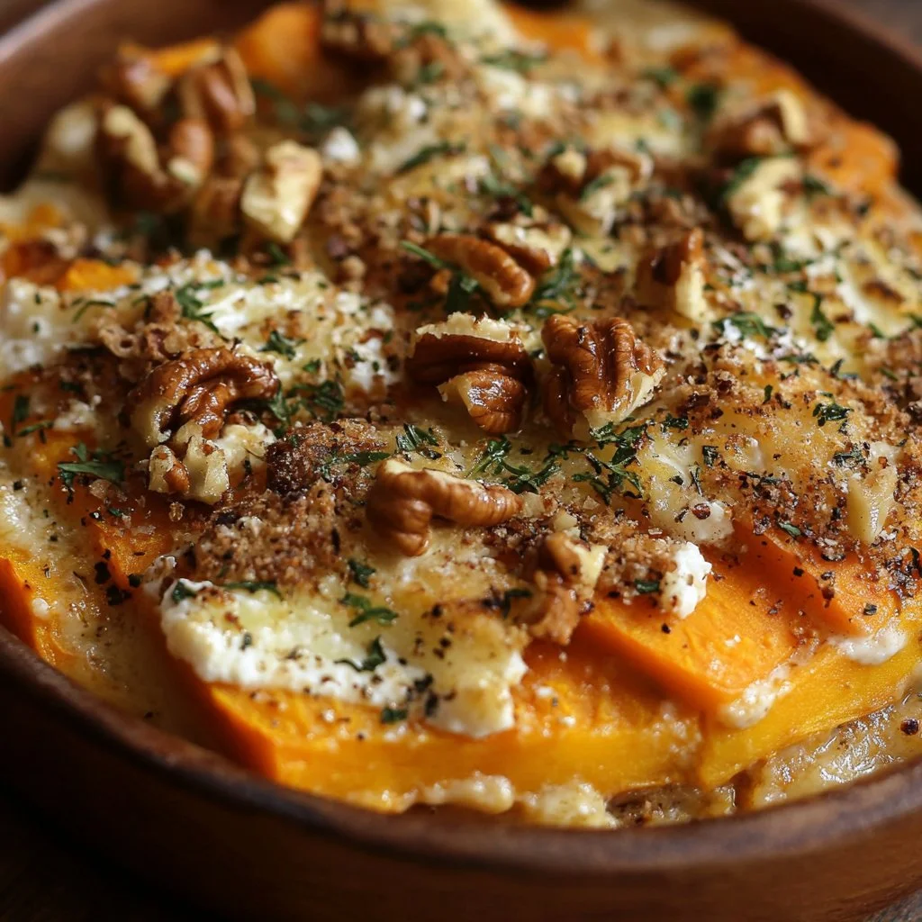 Gratin de Patate Douce, Chèvre et Noix, plat savoureux et réconfortant