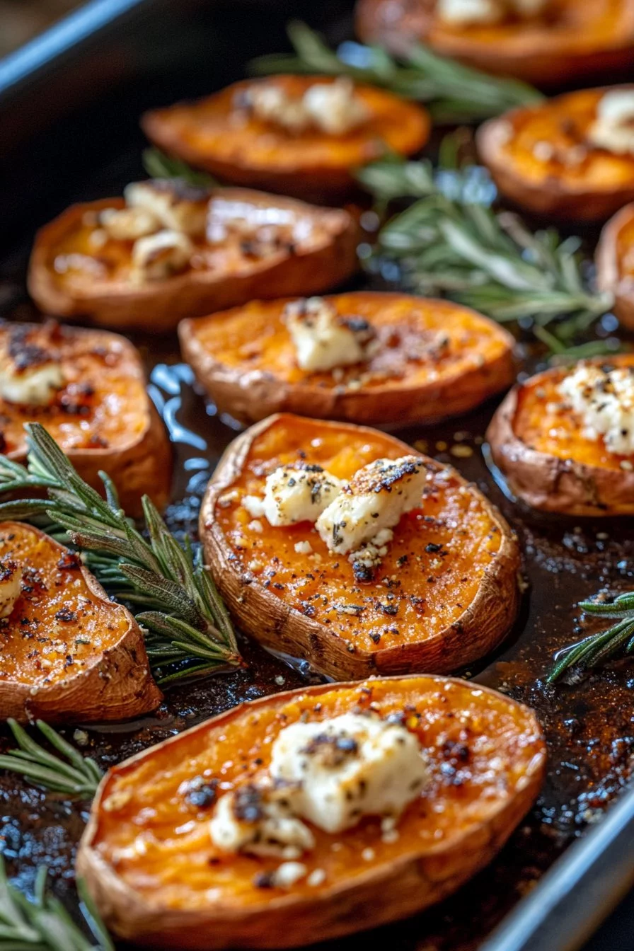 Patates douces rôties au chèvre et au miel