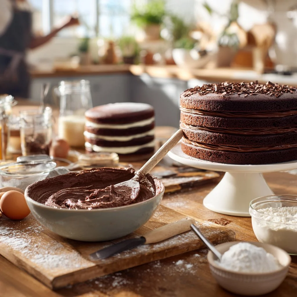Délicieux gâteau au chocolat moelleux avec un glaçage fondant.