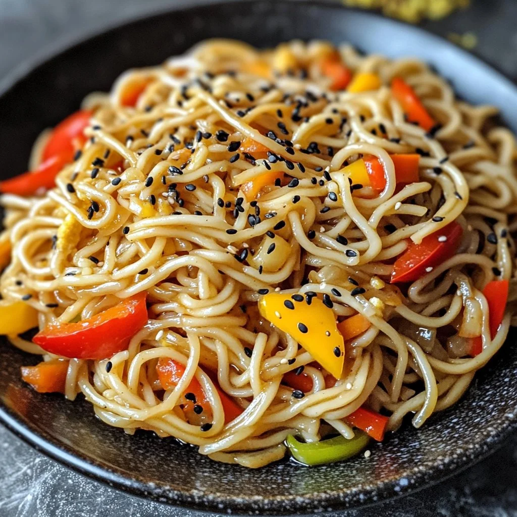 Nouilles fraîches aux champignons enoki et poulet dans une assiette