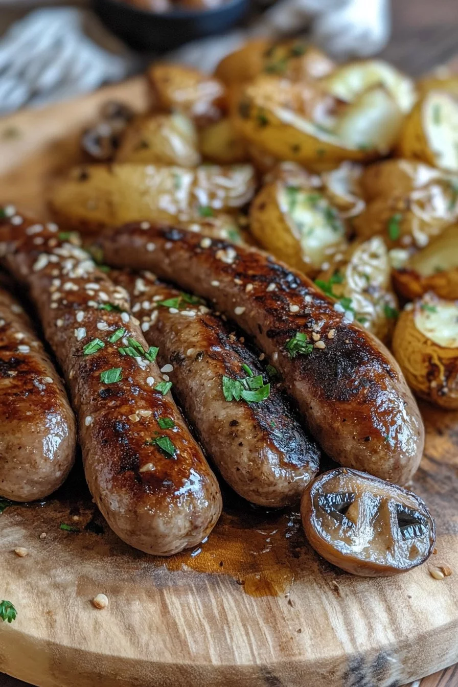 Sausages, Mushrooms, and Potatoes in the Oven