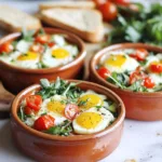 Œufs au feta cuits avec tomates et épinards