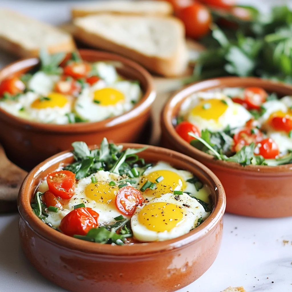 Œufs au feta cuits avec tomates et épinards, plat savoureux et nutritif
