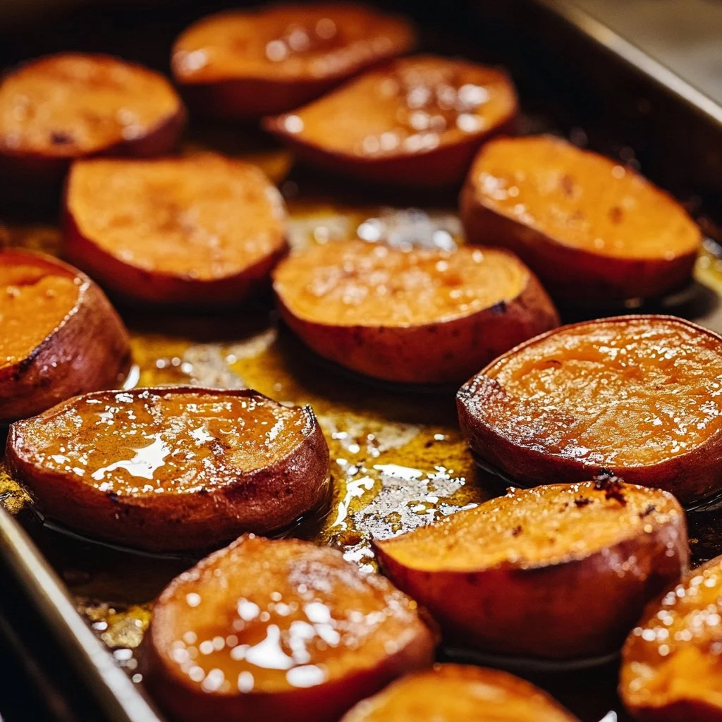 Patates douces cuites au beurre et à la cannelle, plat savoureux et réconfortant.