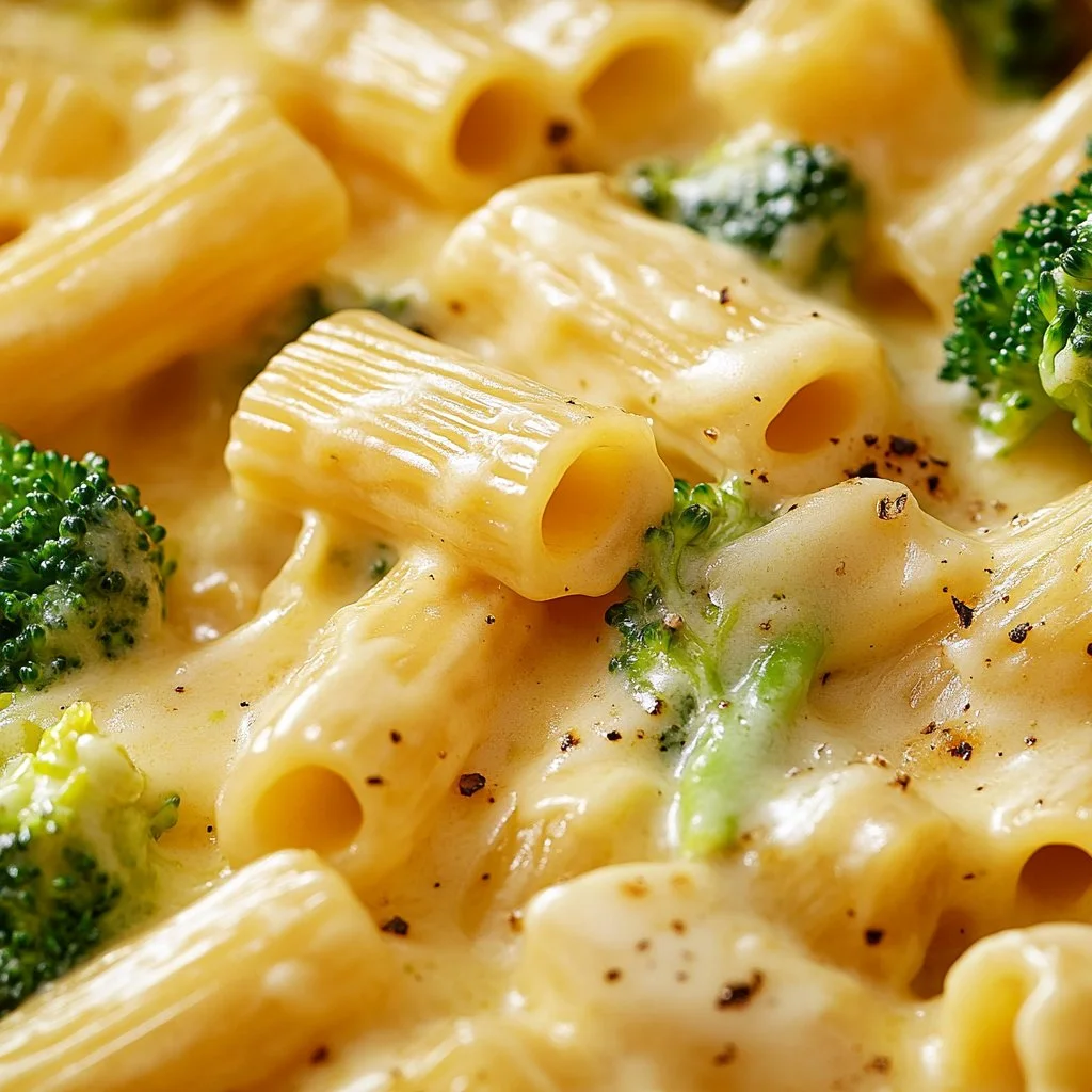 Un plat de pâtes crémeuses réconfortantes, servi avec du fromage et des herbes.