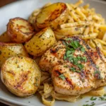 POULET GRILLÉ AUX HERBES ET PÂTES CRÉMEUSES AU PESTO