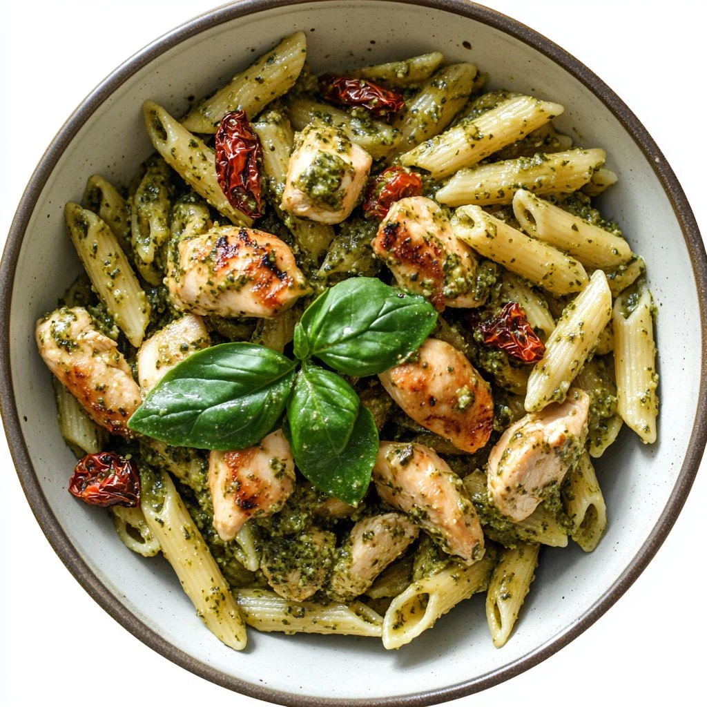 Recette savoureuse de Poulet Pesto Pâtes avec des ingrédients frais et appétissants