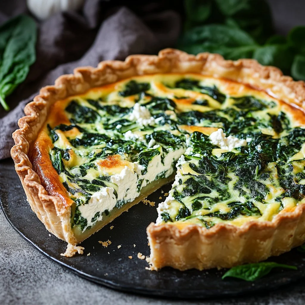Quiche à la ricotta et aux épinards, prête à être dégustée