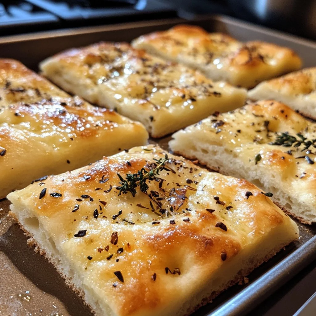 Focaccia maison garnie d'herbes et d'huile d'olive