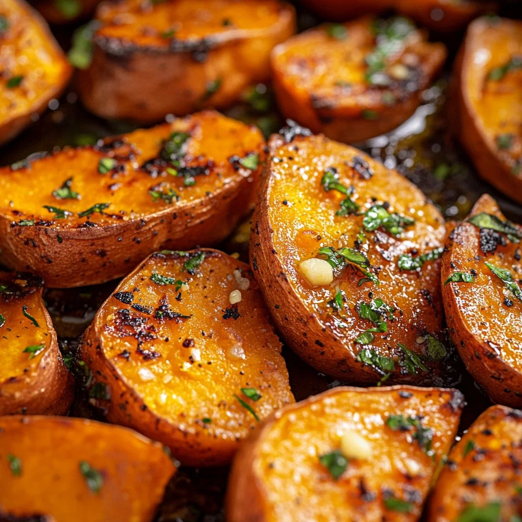 Patates douces rôties au beurre à l'ail, un plat délicieux et sain